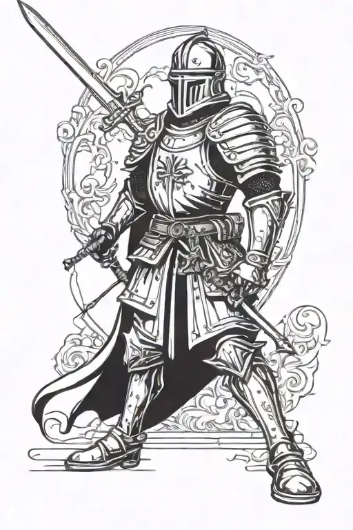 A German Knight Stands With A Sword