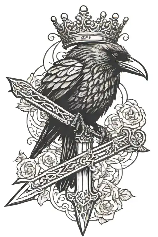 Crow With A Crown Perched On A Sword