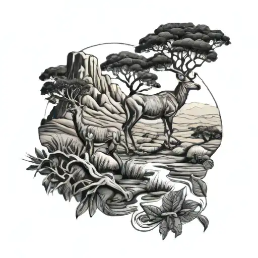 South African Landscape Tattoo Featuring Kudu