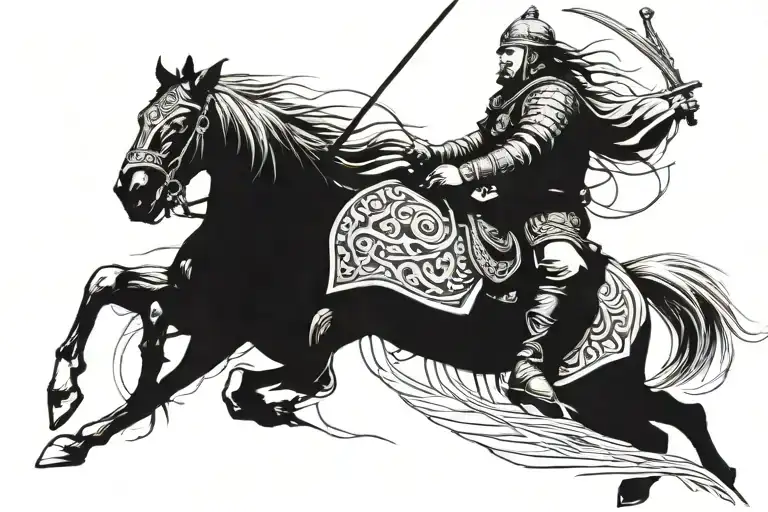 Ancient Tatar-mongol Warrior On A Horse With A Saber