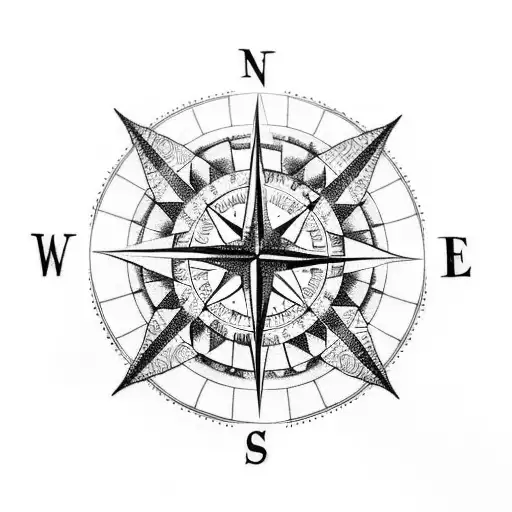 A Compass Rose Surrounded By Butterflies