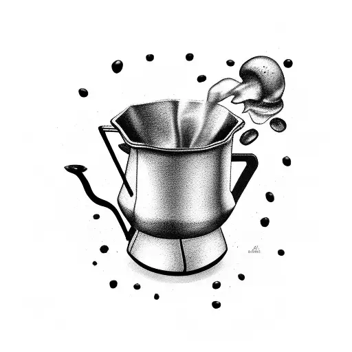 Bialetti Moka Pot With Some Coffee Beans And Steam Around