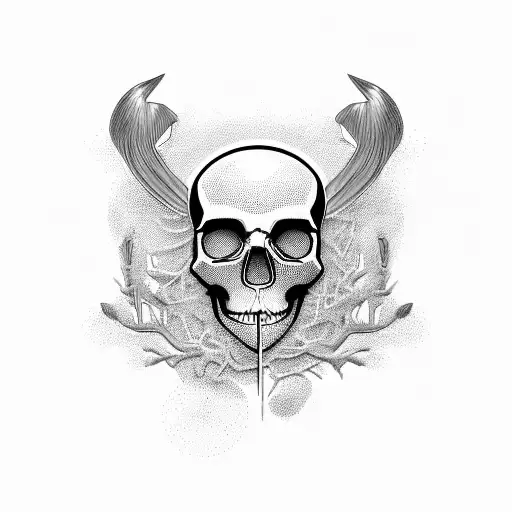 Skull 3D With Clock And Branches