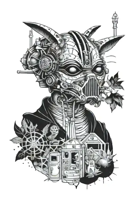 A Tattoo Design Combining Elements From Star Wars And The Office In A Blackwork Style