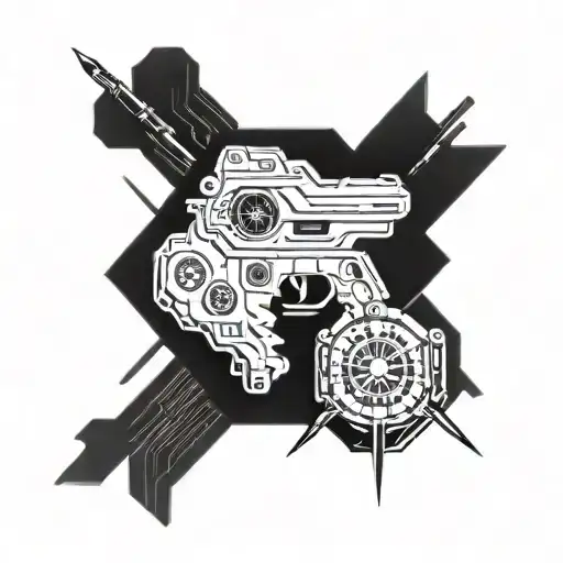 A Tattoo Design Combining Elements From Dune And Cyberpunk 2077