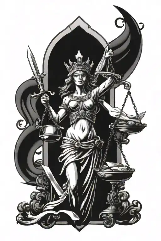 Lady Justice And Chef Knife Crossed Swords