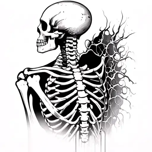 Skeleton That Tears The Skin From The Back From The Inside Reveal The Bone Spine