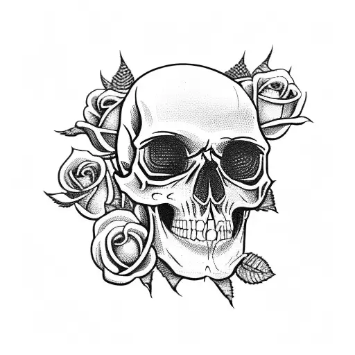 A Dark And Mysterious Skull Surrounded By Roses