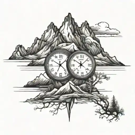 Mountains With Clock Face