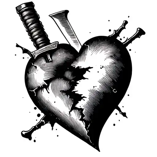 Broken Heart With A Knife Stabbing It