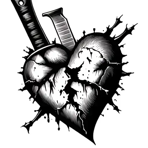 Broken Heart With A Knife Stabbing It