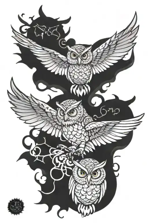 Owls With Witch Craft Flying Dragon