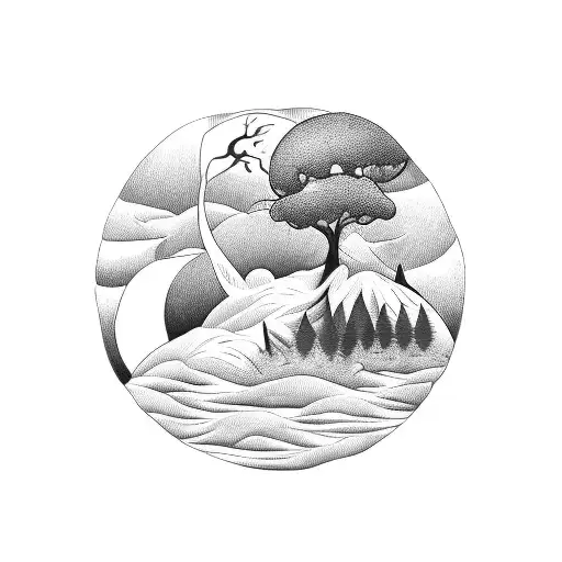 Bracelet-shaped Tattoo With Nature Landscape