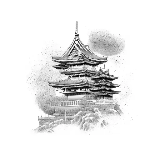 Samurai Next To A Japanese House Tattoo