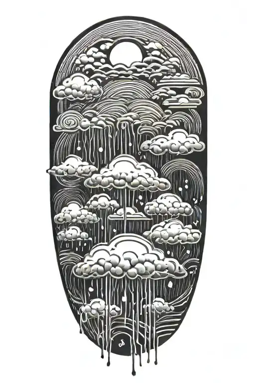 Rain With Cloud Tattoo Has Left Side Is Half Circle Boundry Shape