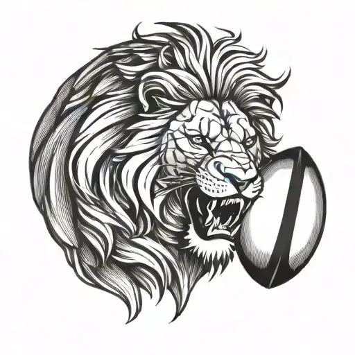 Lion Head With Rugby Ball Intertwined
