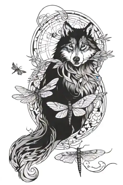 Male Wollf And Dragonfly