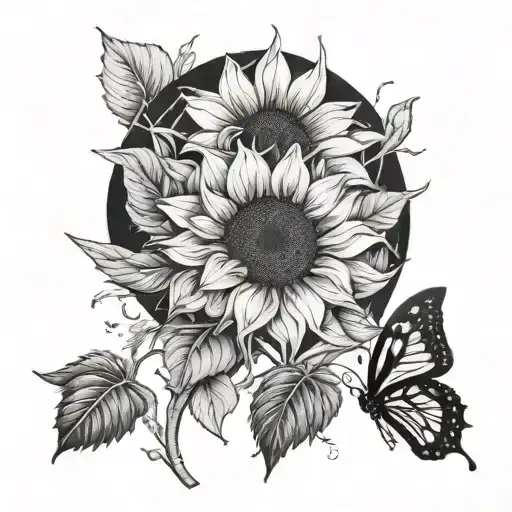 Sunflower Mixed With A Butter Fly