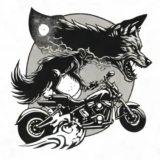 Design A Tattoo Of A Wolf Howling At The Moon With A Motorcycle In The Background Tattoo