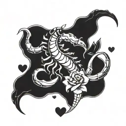 Skorpion With Hearts Symbolizing Love Tattoo