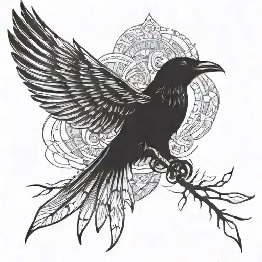Wings Of Freedom Combined With Crow Feather