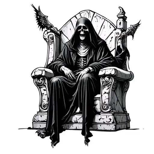 Grim Reaper Siting On Throne Made Of Stone