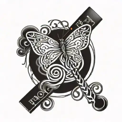 A Whimsical Music Key Intertwined With Swirling Dragonflies