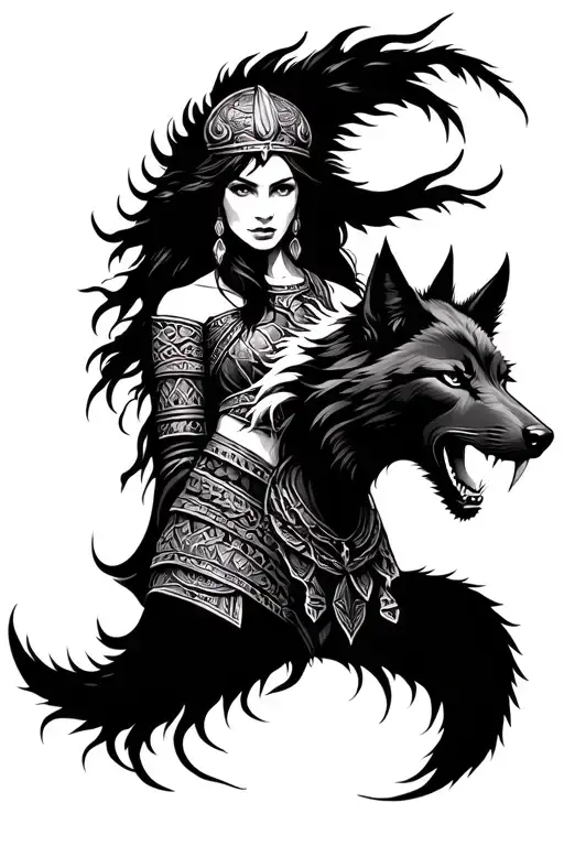 A Viking Woman And An Aggressive Wolf