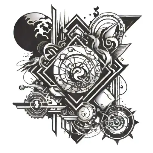 A Tattoo Design That Symbolizes The Concept Of 'The End Is The New Beginning' Using Abstract Shapes