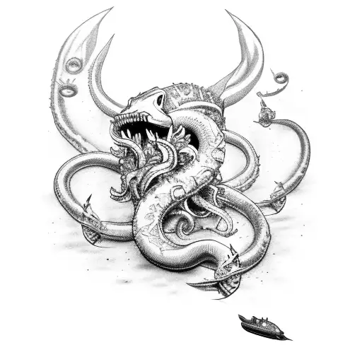 Poseidon Fighting Kraken