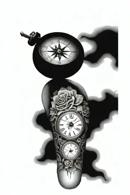 Clock With Compass And Skylight At Top And Rose Below To Be Put In The Outer Calf
