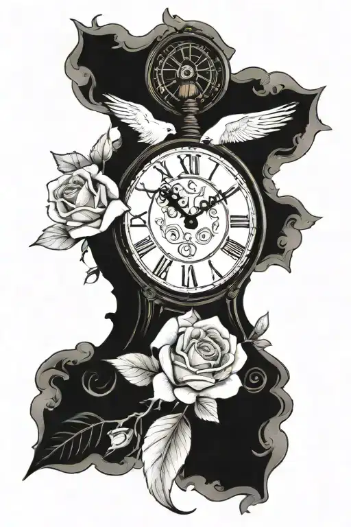 Old Clock With Skylight Or Dove At Top And Rose Below