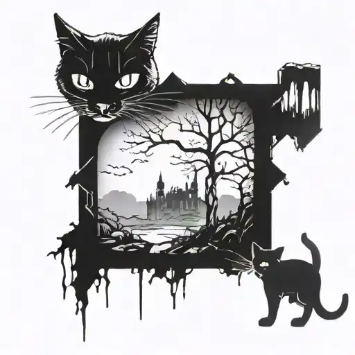 A Blackwork Tattoo Of A Cat Exploring A Post-apocalyptic World Similar To Dayz
