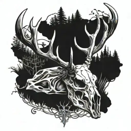 Deer Skull And Bow Hunting Scene