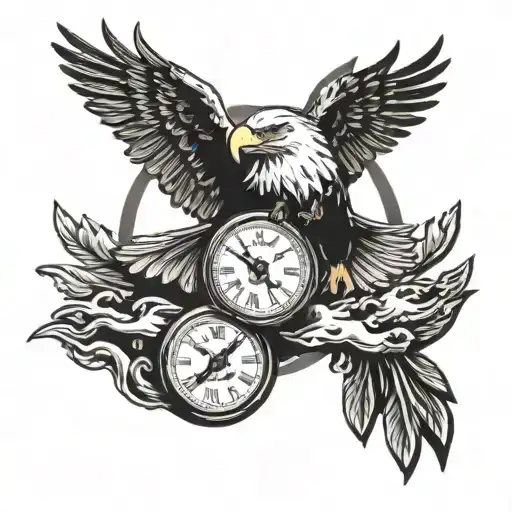 Bald Eagle Holding A Clock With The Hands Of The Clock At 6 O'clock