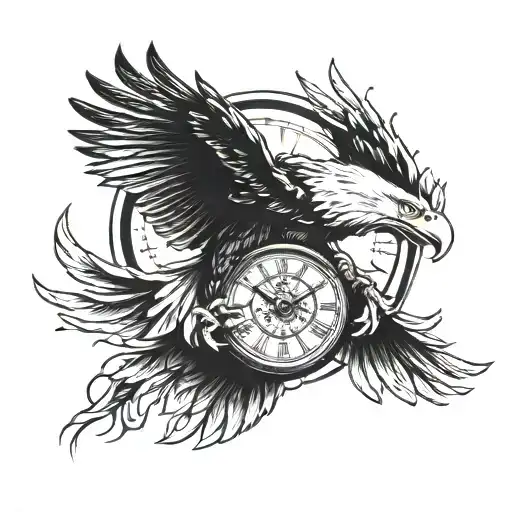 Bald Eagle Holding A Clock On His Chest With The Hands Of The Clock At 6 O'clock