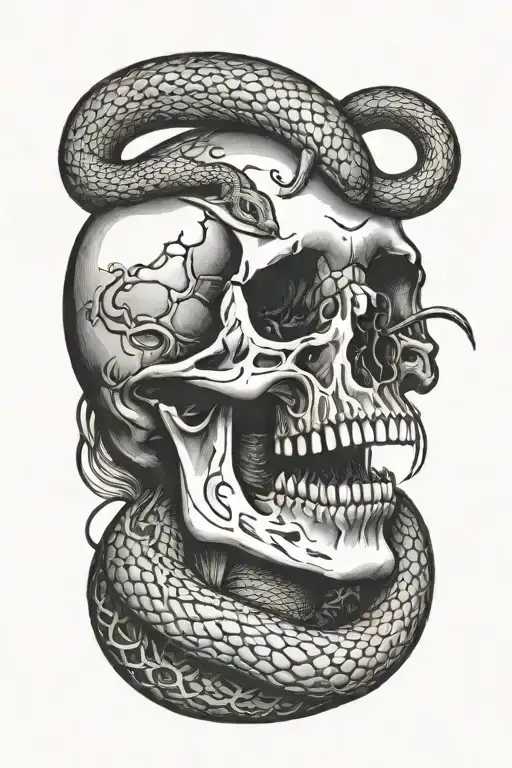 Snake Going Through A Skull