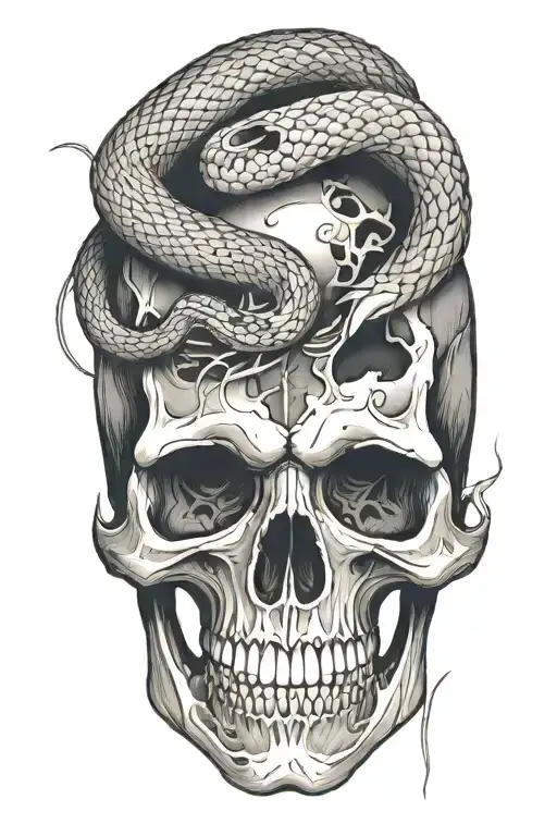 Snake Going Through A Skull