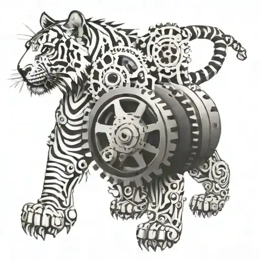 A Mechanical Tiger With Intricate Details And Gears Incorporated Into Its Design