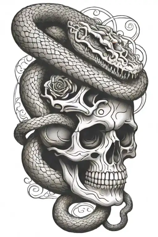 Snake With Head And Skull