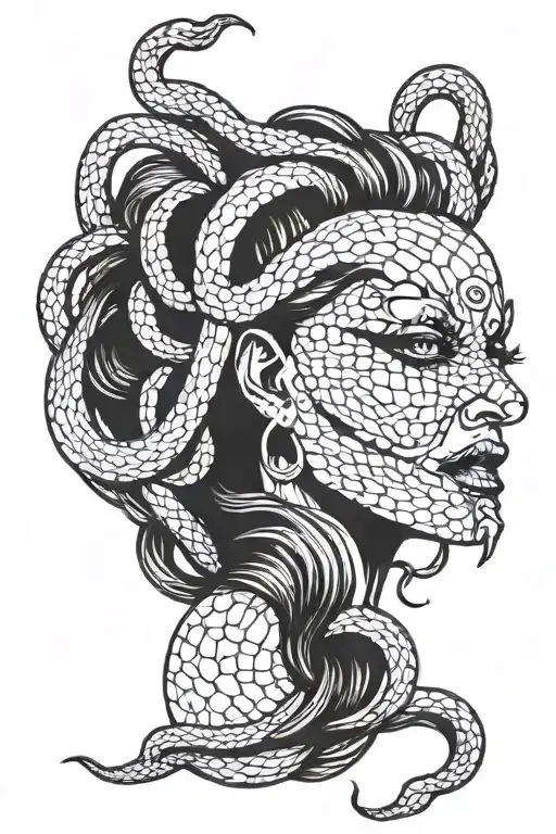 Medusa Angry Snake Hair With Blindfold Covering Her Eyes