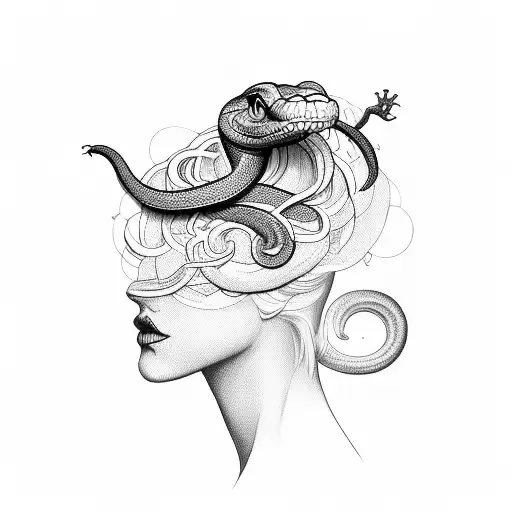 Snake Coming Out Of Woman's Head Dark
