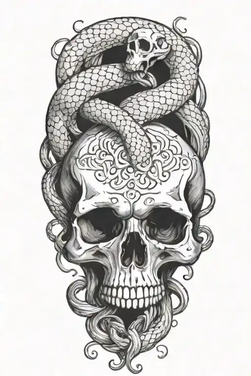 Skull With Snake Intertwined