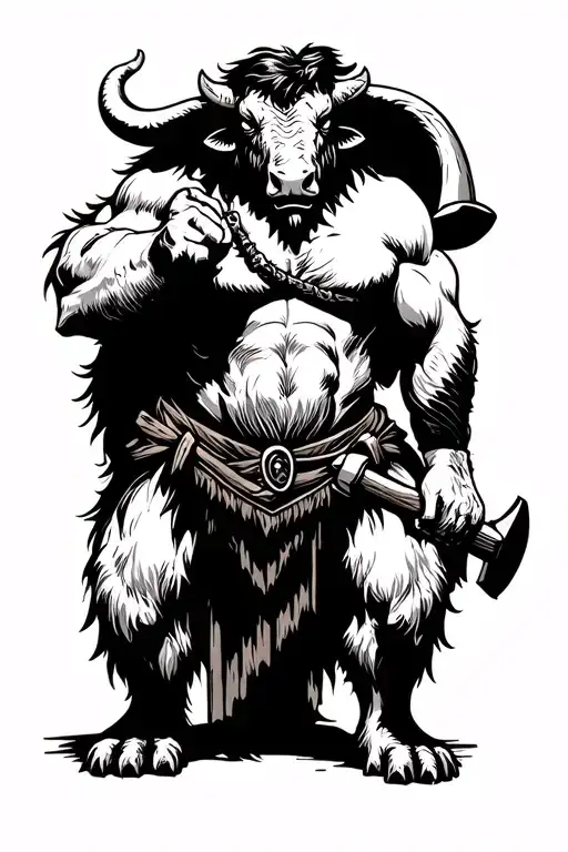 Classic Minataur Standing With Hammer 2D Silhouette
