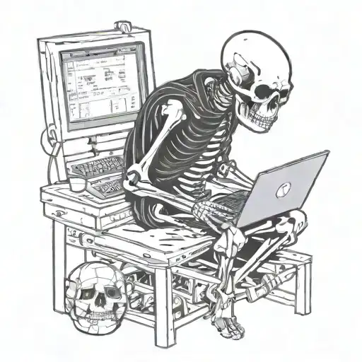 Skeleton Hacker Sat At Computer