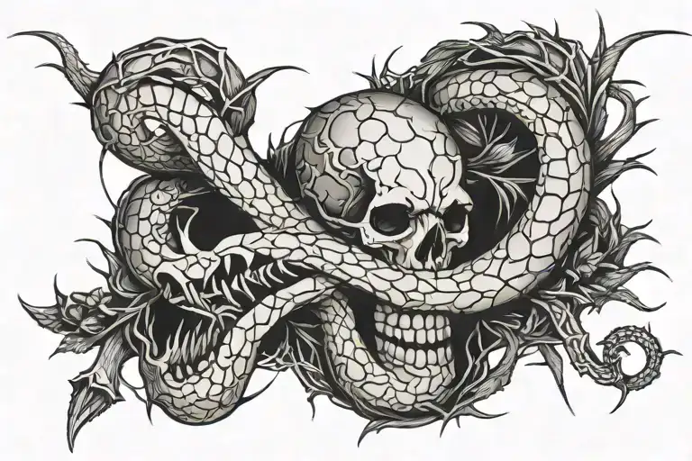 A Viper Skeleton Wrapped Around Sharp Thorns