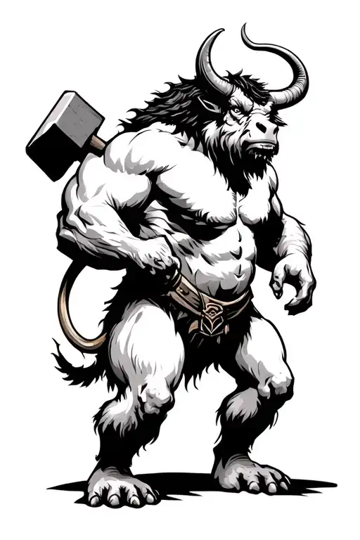 Classic Minataur Standing With Hammer 2D Snorting Walking On Two Legs