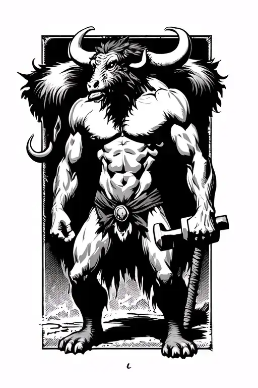 Classic Minataur Standing With Hammer 2D Snorting Walking On Two Legs More Slender