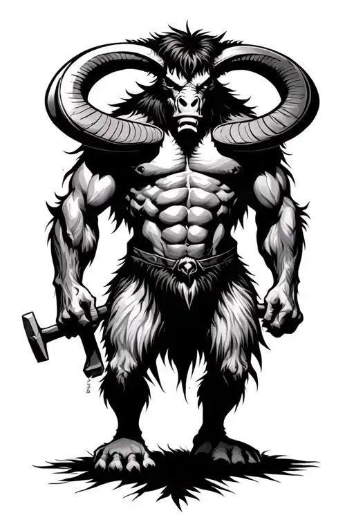 Classic Minataur Standing With Hammer 2D Angry Slender Two Legs Pierced Nose