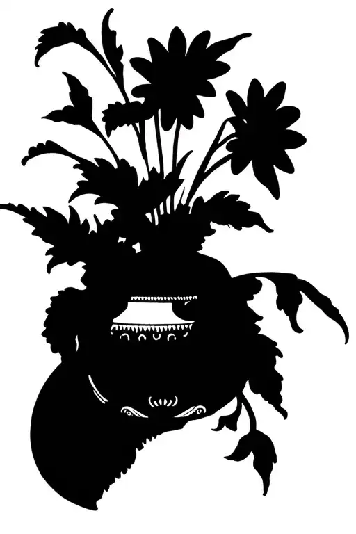 Roman Vase With A Bouquet Of 5 Flowers Inside